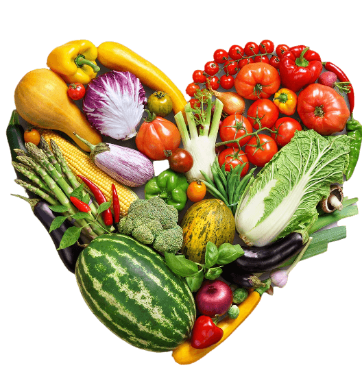 Heart-shaped arrangement of fresh produce